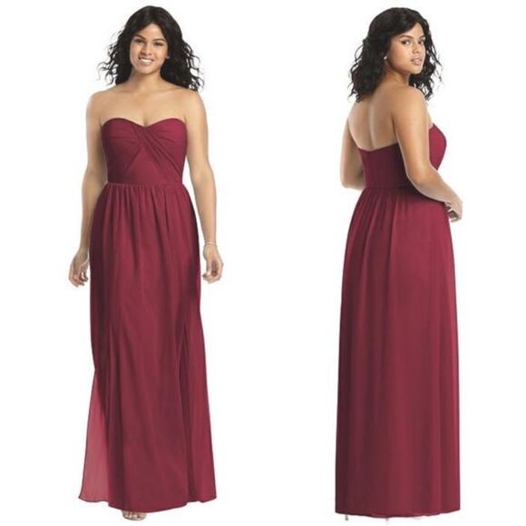 Social Bridesmaids Womens Strapless Maxi Dress 4 Red Sweetheart Neck Slits NWT - Picture 1 of 8